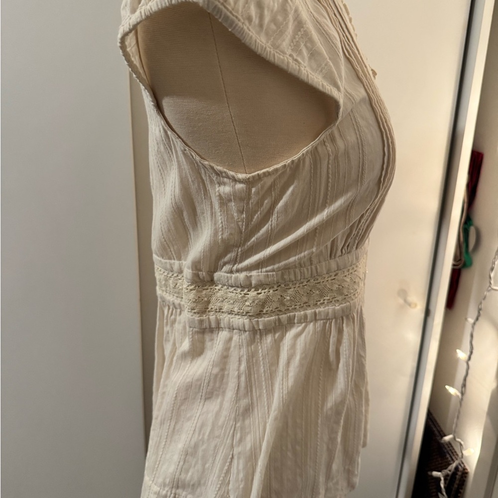 Anthropologie Elegant Cream Lace Trim Blouse - Picture 6 of 8